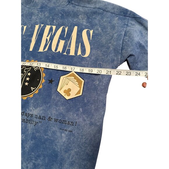 Vintage Caribe Los Angeles Las Vegas Graphic Sweatshirt L Blue Loose Fit Unisex - Picture 7 of 11